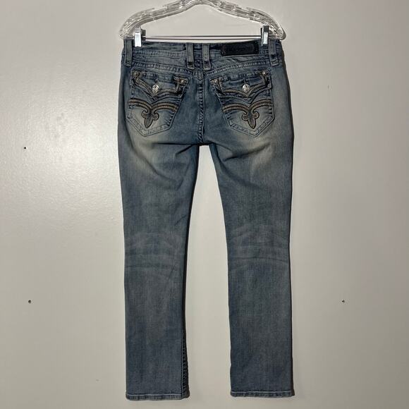 Rock Revival Buckle Essie Capri Embroidered Straight Blue Jeans Women's Size 28 - Picture 1 of 8